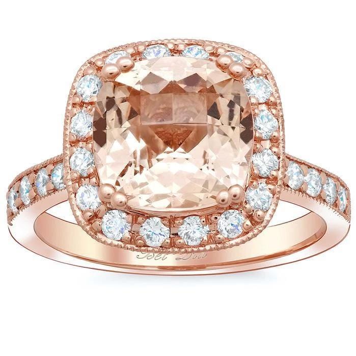 Halo Pave Engagement Ring with Morganite – deBebians