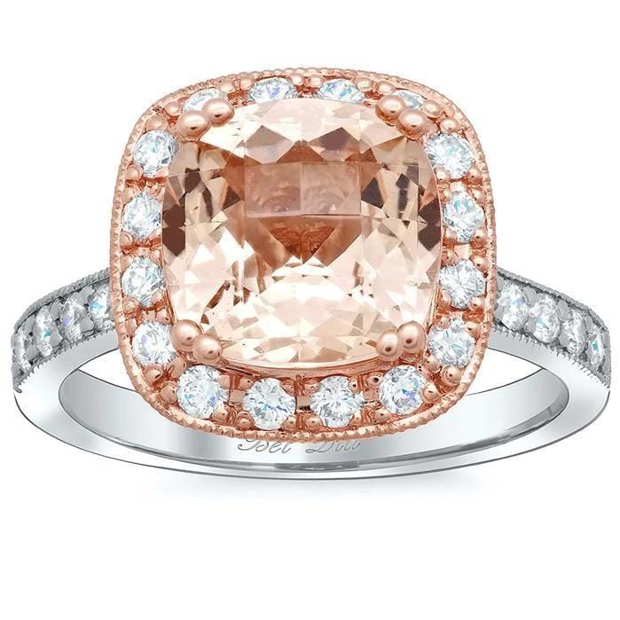 Halo Pave Engagement Ring with Morganite Rose Gold & Morganite Engagement Rings deBebians 