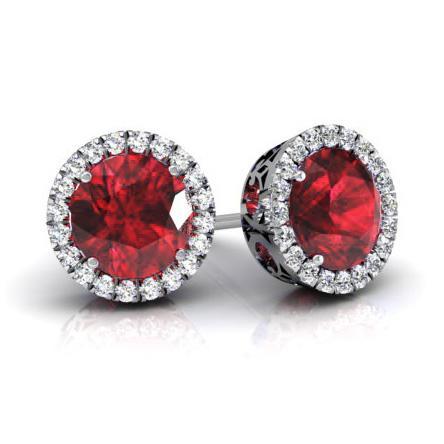 Halo Studs with Rubies Diamond Halo Earrings deBebians 