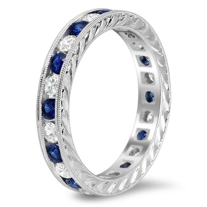 Hand-Engraved Colored Stone and Diamond Eternity Band Gemstone Eternity Rings deBebians 