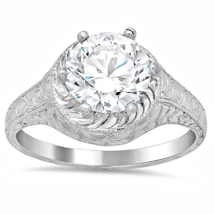 Hand Engraved Diamond Engagement Ring Sapphire Engagement Rings deBebians 