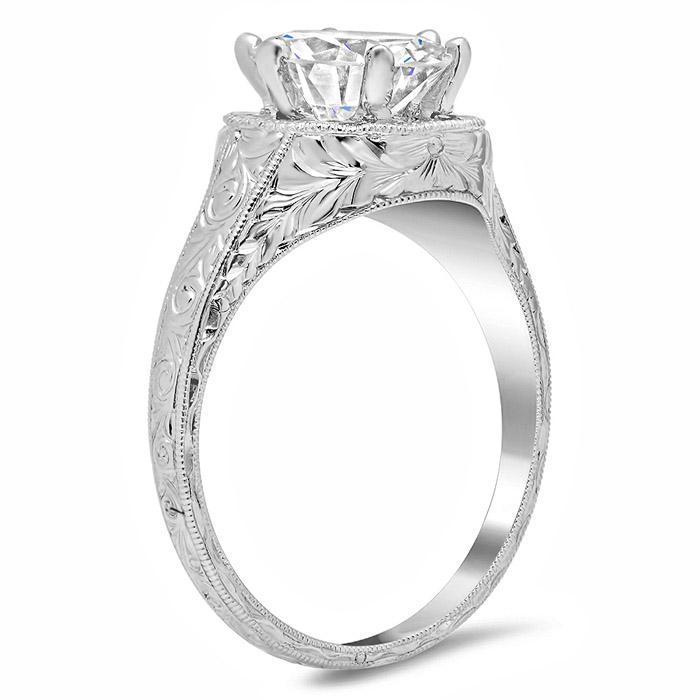 Hand Engraved Diamond Floral Band Engagement Ring