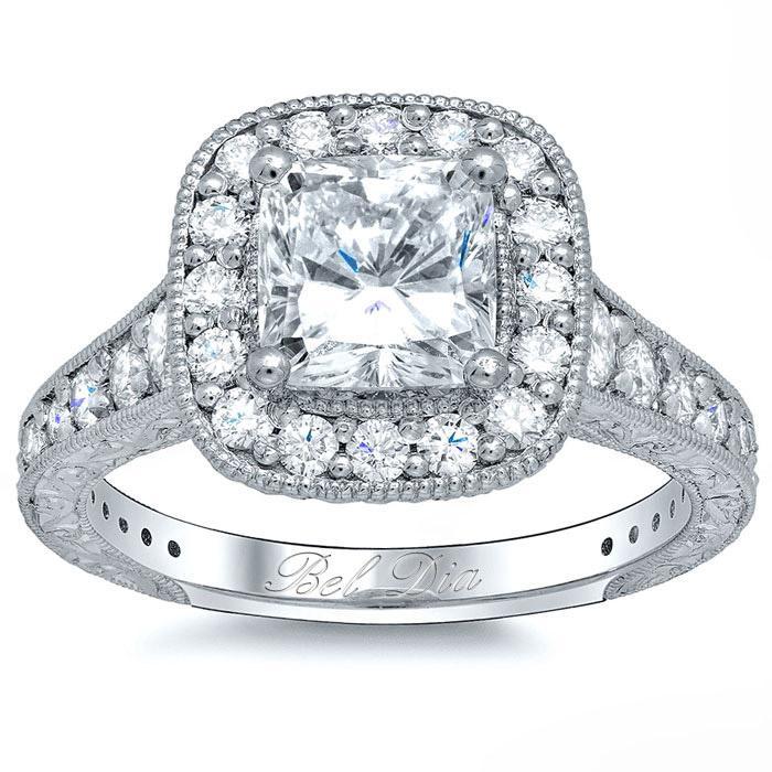 Hand Engraved Diamond Halo Engagement Ring Halo Engagement Rings deBebians 