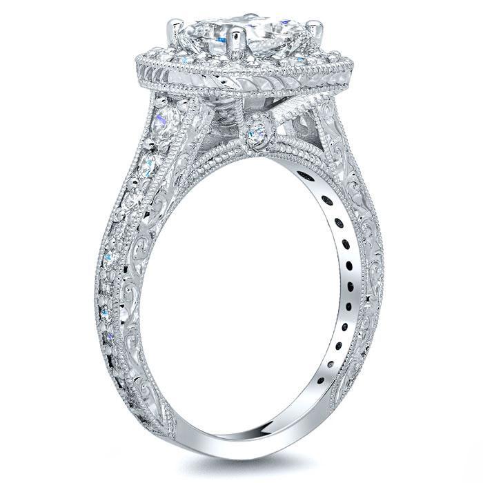 Hand Engraved Diamond Halo Engagement Ring Halo Engagement Rings deBebians 