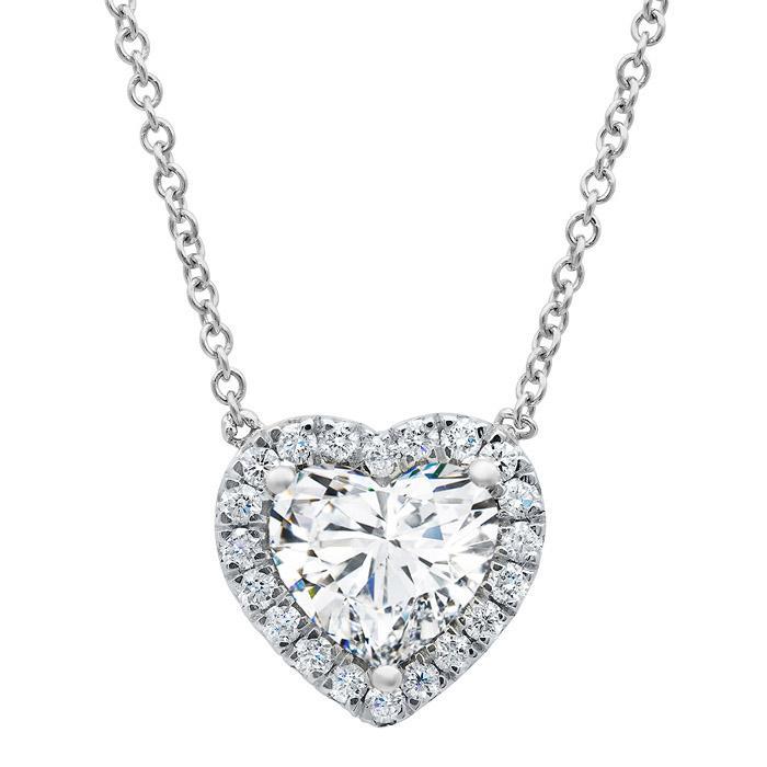 Heart Diamond Halo Pendant Necklace Diamond Necklaces deBebians 