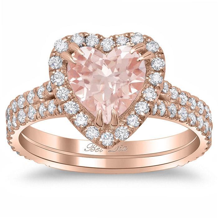 Heart Shaped Morganite Double Shank Engagement Ring Rose Gold & Morganite Engagement Rings deBebians 