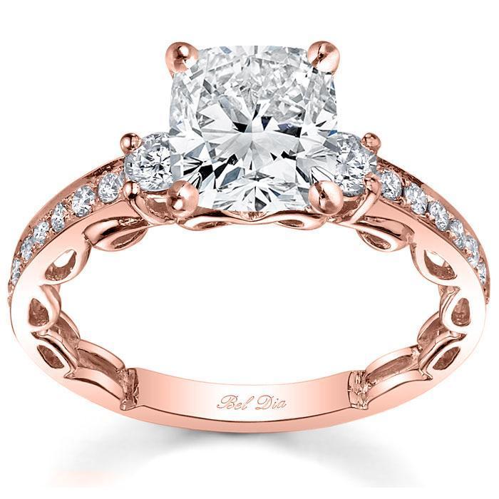 Three Stone Engagement Ring Setting with Diamond Band Diamond Accented Engagement Rings deBebians 