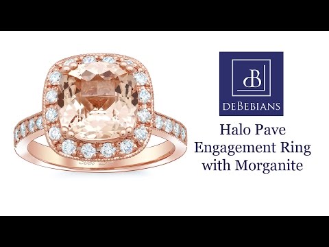 Halo Pave Engagement Ring with Morganite