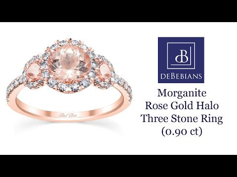 Morganite Rose Gold Halo Three Stone Ring