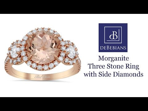 Morganite Three Stone Ring with Side Diamonds