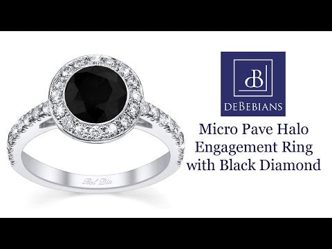 Micro Pave Halo Engagement Ring with Black Diamond