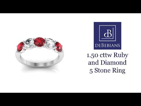 1.50cttw Shared Prong Ruby and Diamond 5 Stone Ring