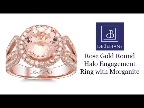 Rose Gold Round Halo Engagement Ring with Morganite