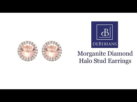 Morganite Diamond Halo Stud Earrings