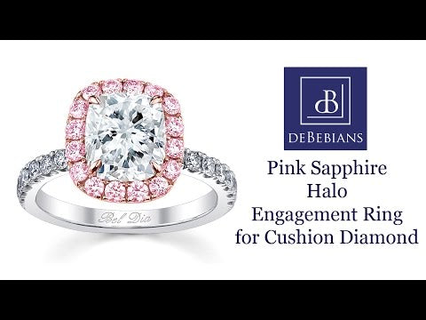 Pink Sapphire Halo Engagement Ring for Cushion Diamond