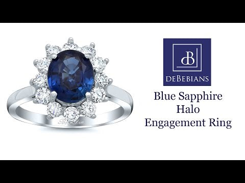 Blue Sapphire Halo Engagement Ring