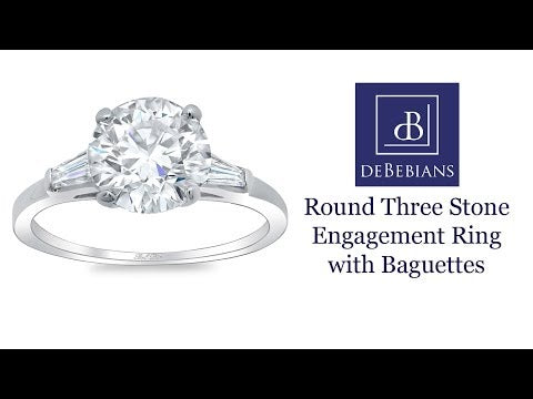 Round Three Stone Engagement Ring with Baguettes