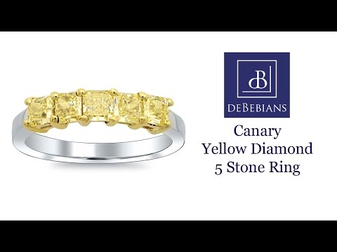 1.00cttw Shared Prong Canary Yellow Diamond Ring 5 Stone Ring