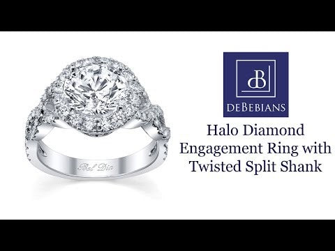 Halo Diamond Engagement Ring with Twisted Split Shank
