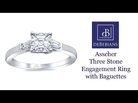 Asscher Three Stone Engagement Ring with Baguettes