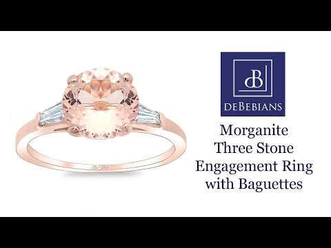 Morganite Three Stone Engagement Ring with Baguettes