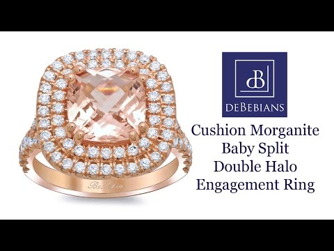 Morganite Baby Split Double Halo Engagement Ring