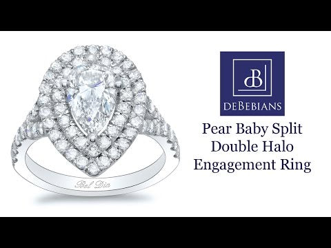 Pear Baby Split Double Halo Engagement Ring
