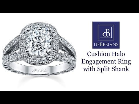 Cushion Halo Engagement Ring with Split Shank