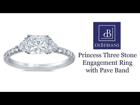 Princess Three Stone Engagement Ring with Pave Band