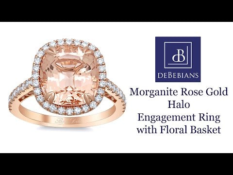 Morganite Rose Gold Halo Engagement Ring with Floral Basket