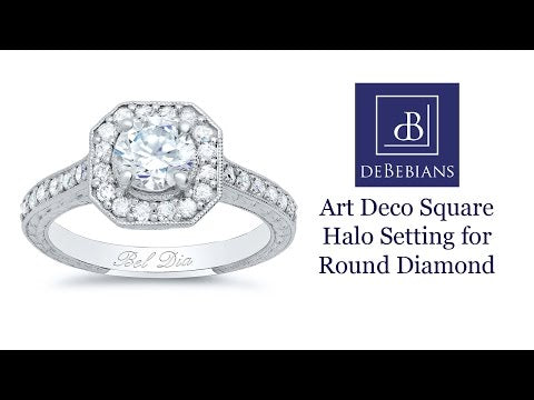 Art Deco Square Halo Setting for Round Diamond or Moissanite