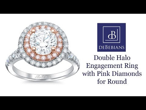 Double Halo Engagement Ring with Pink Diamonds for Round