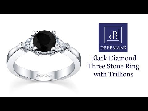 Black Diamond Three Stone Ring with Trillions