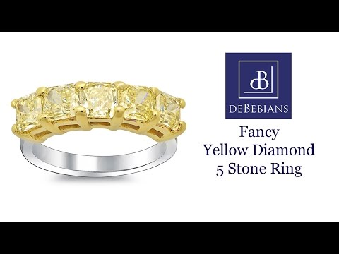 2.50cttw Shared Prong Fancy Yellow Radiant Cut Diamond Five Stone Ring