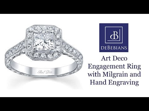 Art Deco Engagement Ring with Milgrain and Hand Engraving