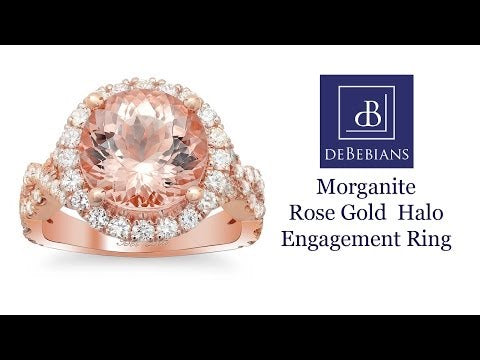 Morganite Rose Gold Halo Engagement Ring with Twisted Split Shank