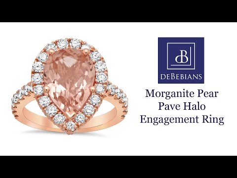Morganite Pear Pave Halo Engagement Ring