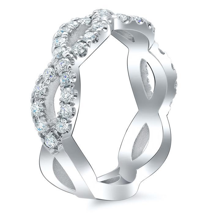 18kt white gold Infinity half pave diamond band