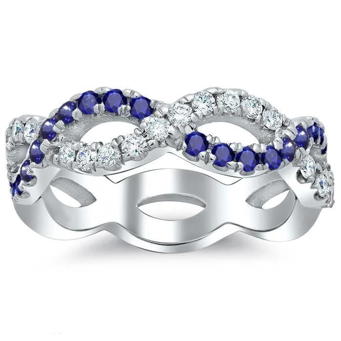 Infinity Sapphire and Diamond Wedding Ring Half Eternity Rings Debebians 