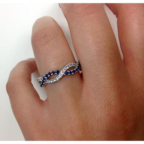 Infinity Sapphire and Diamond Wedding Ring, 18K White Gold / 6.5
