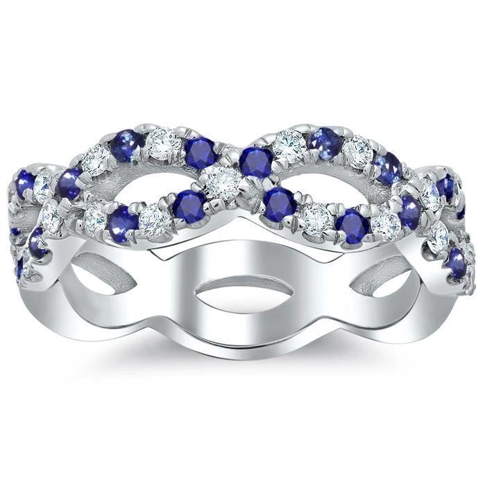 Infinity Sapphire and Diamond Wedding Ring Half Eternity Rings Debebians 