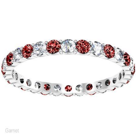 January Birthstone Eternity Band with Round Diamonds and Garnets Gemstone Eternity Rings deBebians 