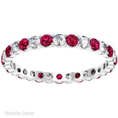 January Birthstone Eternity Band with Round Diamonds and Garnets Gemstone Eternity Rings deBebians 