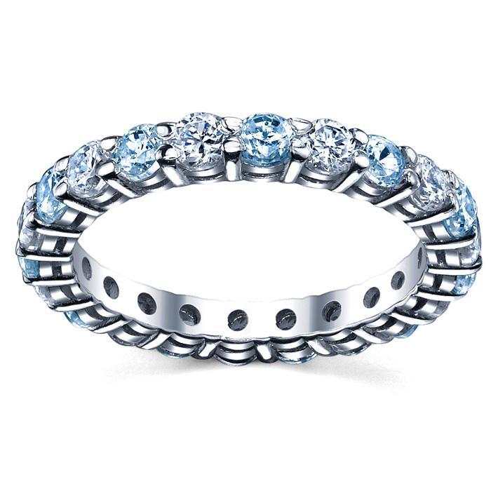 March Birth Stone Eternity Ring with Diamonds and Aquamarines Gemstone Eternity Rings deBebians 