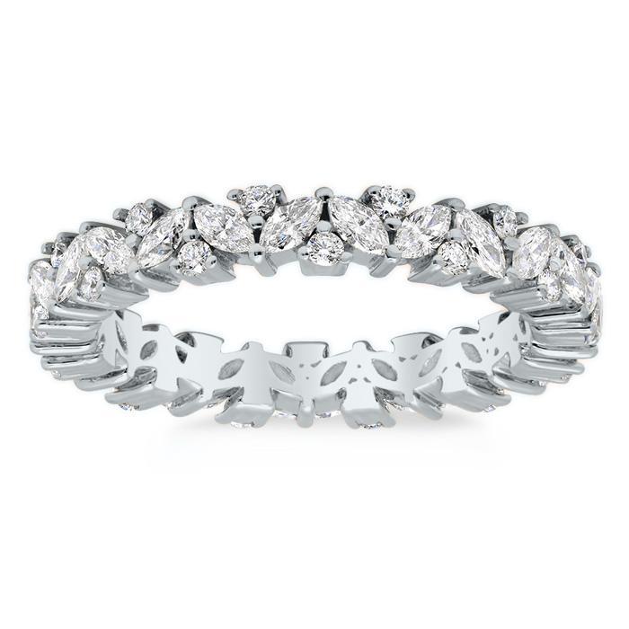 Marquise and Round Diamond Laurel Eternity Ring Diamond Eternity Rings deBebians 