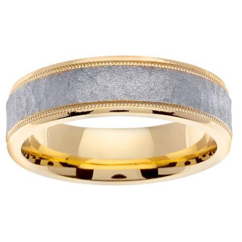 Yellow Gold Mens Handmade Ring with White Hammered Center Handmade Wedding Rings deBebians 