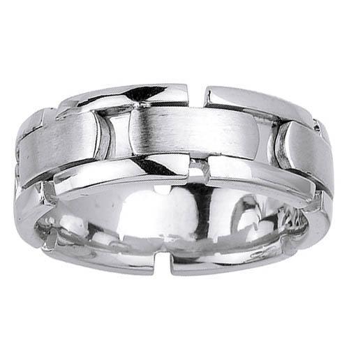 White Gold Mens Wedding Ring with Handmade Design in 8mm Handmade Wedding Rings deBebians 
