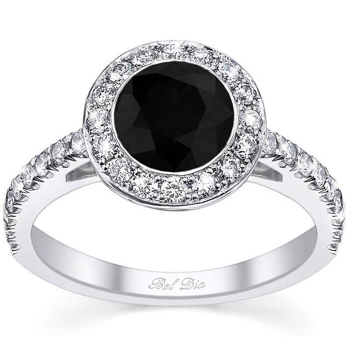Micro Pave Halo Engagement Ring with Black Diamond Black Diamond Engagement Rings deBebians 
