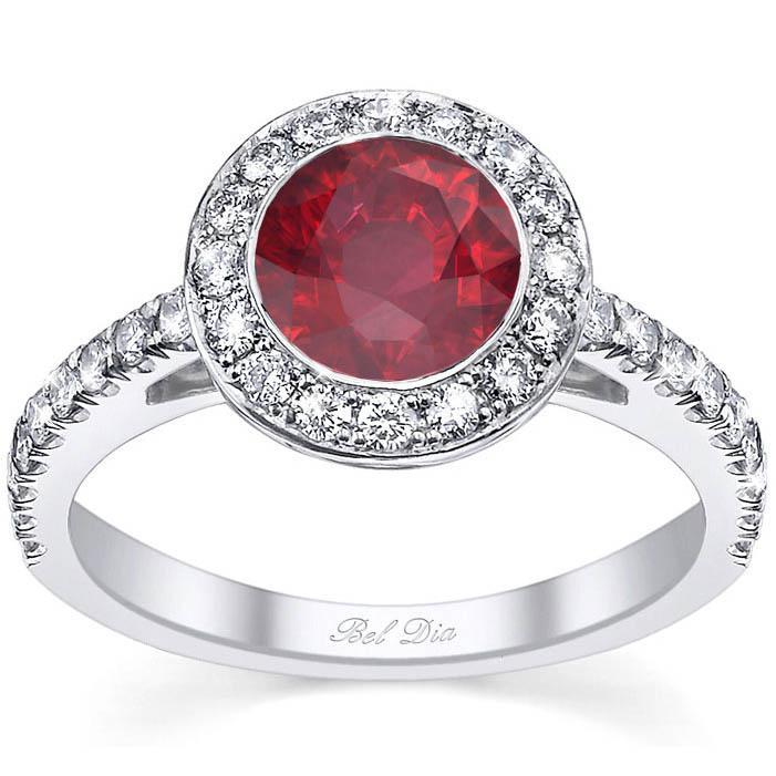 Micro Pave Halo Engagement Ring with Ruby Ruby Engagement Rings deBebians 
