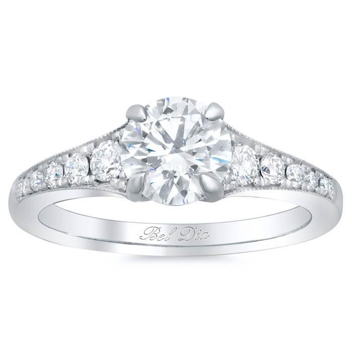 Milgrained Diamond Engagement Ring Setting Diamond Accented Engagement Rings deBebians 